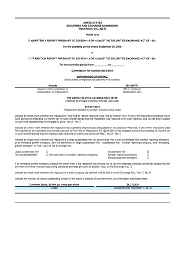 Miniature Workhorse Group
 10-Q Rapport trimestriel 2018 