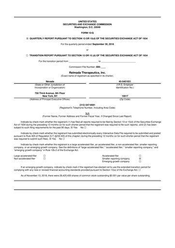 Thumbnail Relmada Therapeutics 10-Q Quarterly Report FY2019 