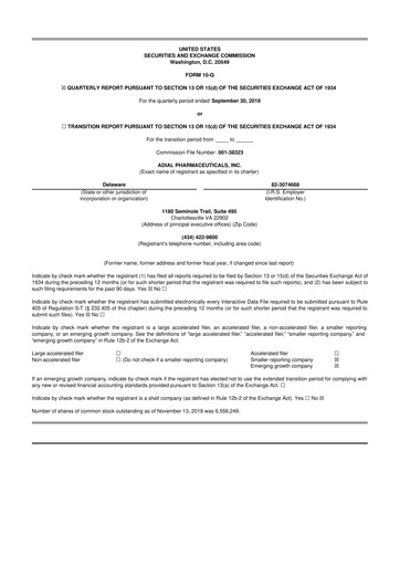 Thumbnail Adial Pharmaceuticals
 10-Q Quarterly Report FY2018 