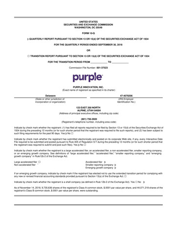 Vorschaubild Purple Innovation
 10-Q Quartalsbericht  