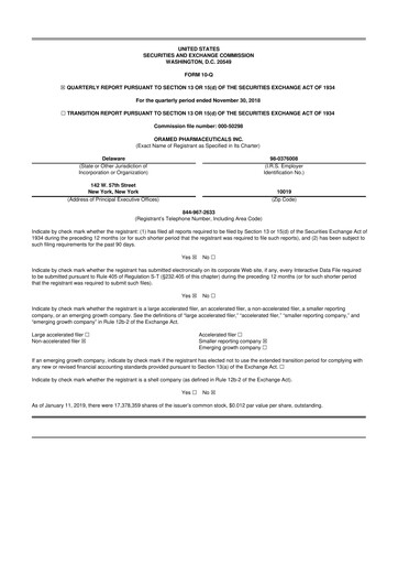 Miniature Oramed Pharmaceuticals 10-Q Rapport trimestriel 2019 