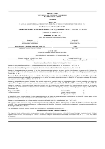 Miniature Zion Oil & Gas 10-K Rapport annuel 2018