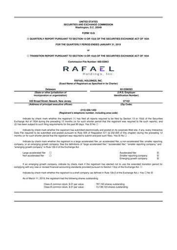 Thumbnail Rafael Holdings 10-Q Quarterly Report FY 
