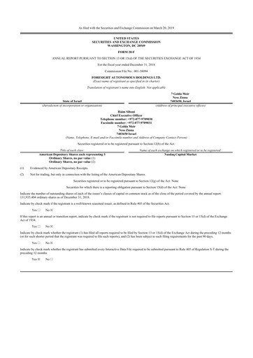 Thumbnail Foresight Autonomous Holdings 20-F Annual Report 2018