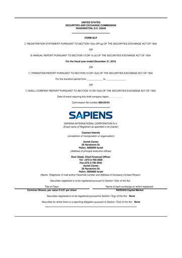 Thumbnail Sapiens International Corporation 20-F Annual Report 2018