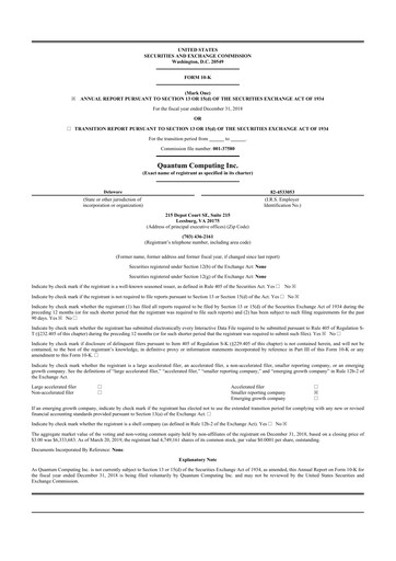 Thumbnail Quantum Computing 10-K Annual Report 2018