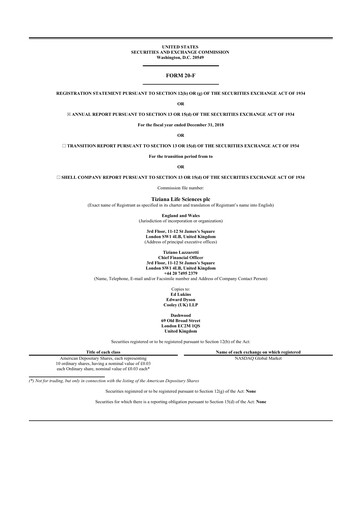 Thumbnail Tiziana Life Sciences 20-F Annual Report 2018