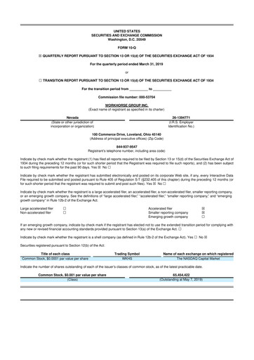 Miniature Workhorse Group
 10-Q Rapport trimestriel 2019 