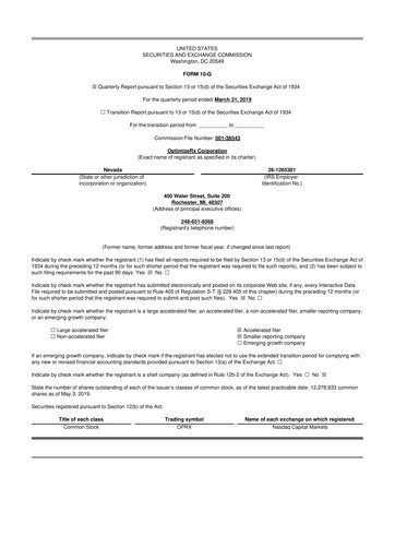 Thumbnail OptimizeRx 10-Q Quarterly Report FY2019 