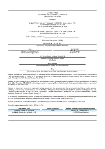Miniature SB Financial Group 10-Q Rapport trimestriel 2019 