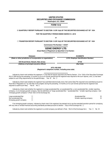 Thumbnail Genie Energy
 10-Q Quarterly Report FY2019 