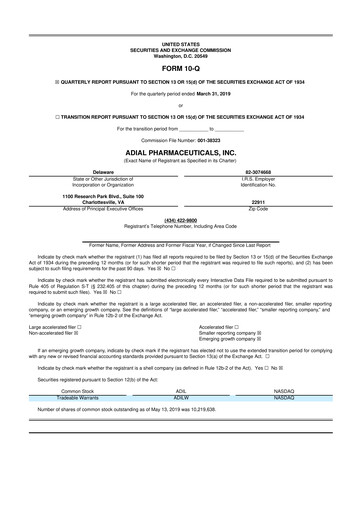 Thumbnail Adial Pharmaceuticals
 10-Q Quarterly Report FY2019 