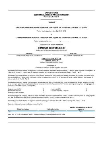 Thumbnail Quantum Computing 10-Q Quarterly Report FY2019 