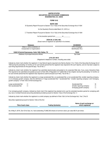 Thumbnail Zion Oil & Gas 10-Q Quarterly Report FY2019 