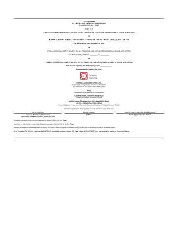 Thumbnail Formula Systems
 20-F Annual Report 2018