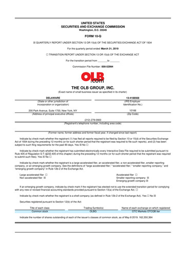 Thumbnail OLB Group 10-Q Quarterly Report FY2019 