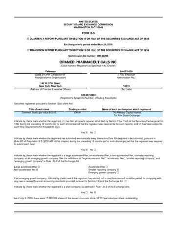 Miniature Oramed Pharmaceuticals 10-Q Rapport trimestriel 2019 