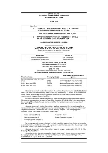Miniature Oxford Square Capital
 10-Q Rapport trimestriel  