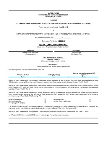 Thumbnail Quantum Computing 10-Q Quarterly Report FY2019 