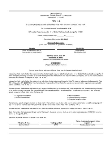 Thumbnail OptimizeRx 10-Q Quarterly Report FY2019 