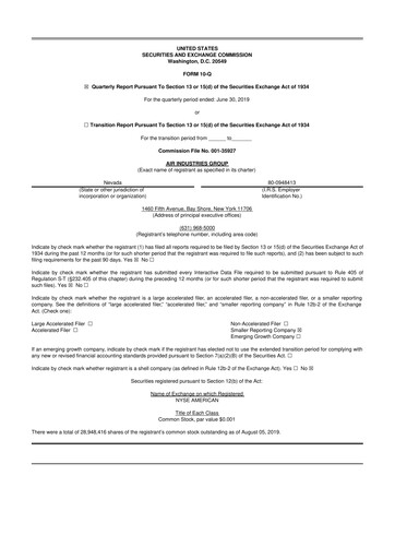 Thumbnail Air Industries Group 10-Q Quarterly Report FY2019 