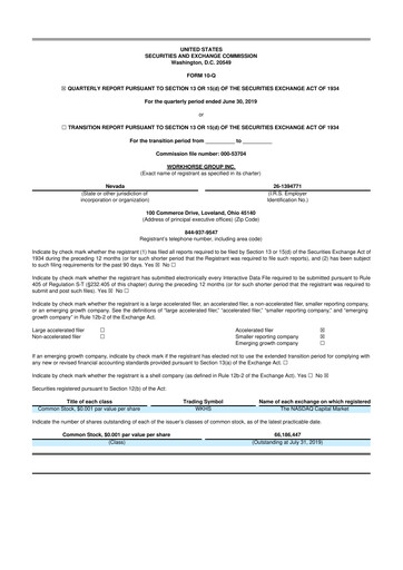 Miniature Workhorse Group
 10-Q Rapport trimestriel 2019 