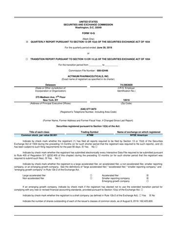 Thumbnail Actinium Pharmaceuticals 10-Q Quarterly Report FY2019 