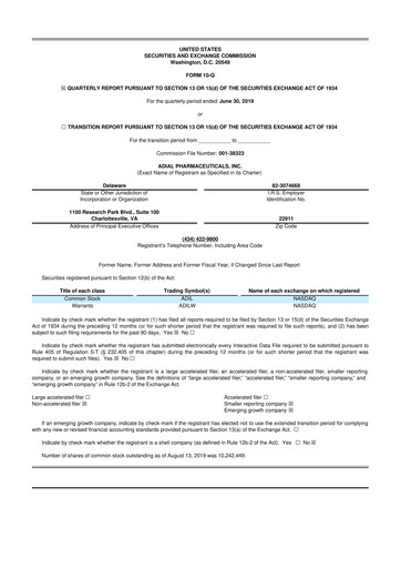 Thumbnail Adial Pharmaceuticals
 10-Q Quarterly Report FY2019 