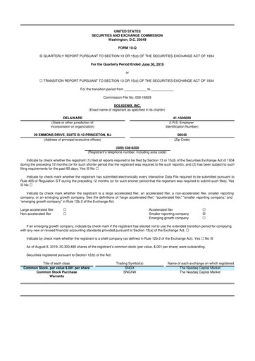 Thumbnail Soligenix 10-Q Quarterly Report FY2019 