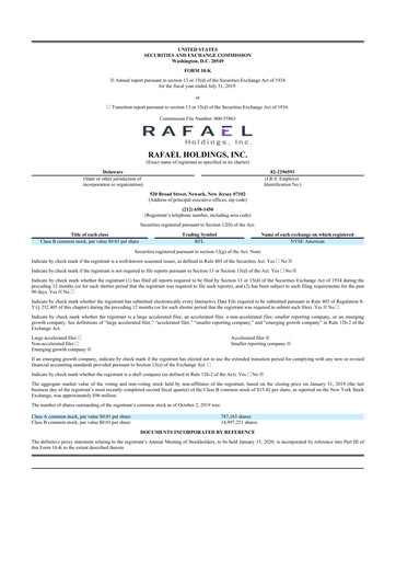Thumbnail Rafael Holdings 10-K Annual Report 2019