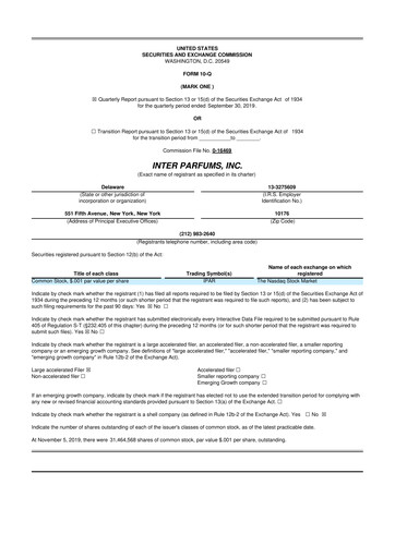 Thumbnail Interparfums 10-Q Quarterly Report FY2019 