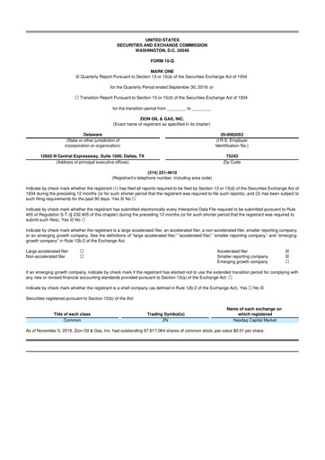 Thumbnail Zion Oil & Gas 10-Q Quarterly Report FY2019 