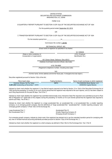 Miniature SB Financial Group 10-Q Rapport trimestriel 2019 