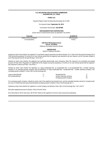 Thumbnail GrowGeneration
 10-Q Quarterly Report FY2019 