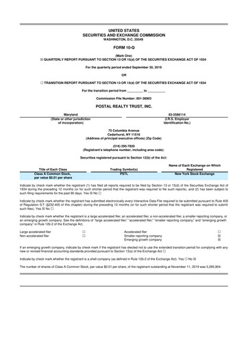 Miniature Postal Realty Trust 10-Q Rapport trimestriel 2019 
