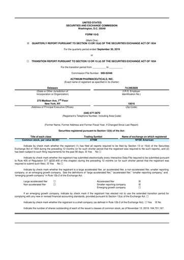 Thumbnail Actinium Pharmaceuticals 10-Q Quarterly Report FY2019 