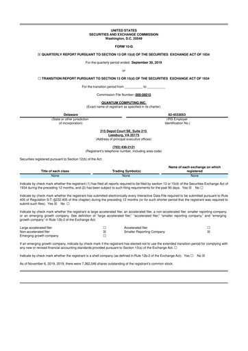 Thumbnail Quantum Computing 10-Q Quarterly Report FY2019 