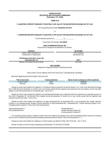 Thumbnail Adial Pharmaceuticals
 10-Q Quarterly Report FY2019 