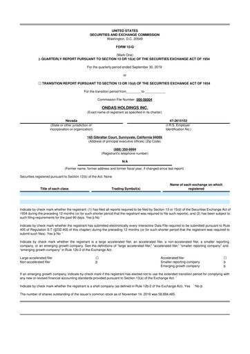 Thumbnail Ondas Holdings 10-Q Quarterly Report FY2019 
