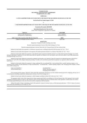 Thumbnail Oramed Pharmaceuticals 10-K Annual Report 2019