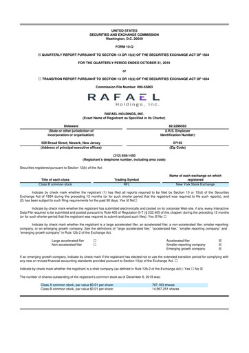Thumbnail Rafael Holdings 10-Q Quarterly Report FY 
