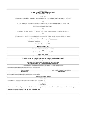 Thumbnail Portage Biotech 20-F Annual Report 2019