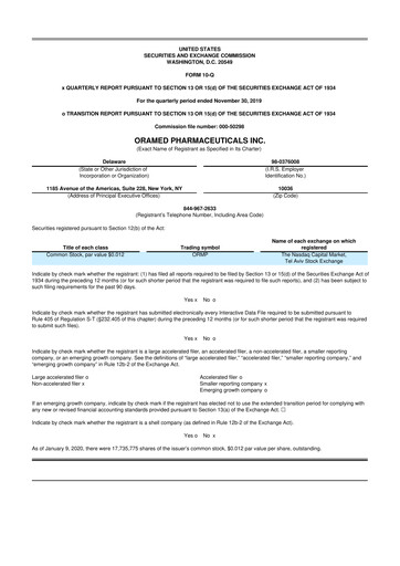 Miniature Oramed Pharmaceuticals 10-Q Rapport trimestriel 2020 