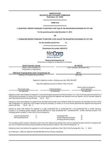 Thumbnail NioCorp Developments 10-Q Quarterly Report FY2020 