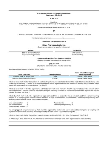 Thumbnail Citius Pharmaceuticals
 10-Q Quarterly Report FY2020 