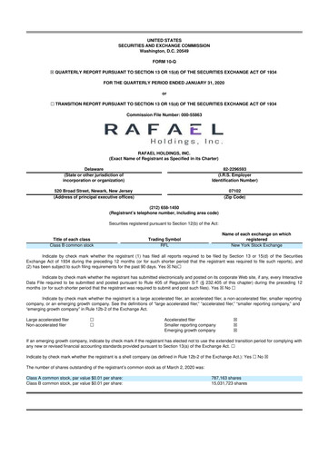 Thumbnail Rafael Holdings 10-Q Quarterly Report FY 