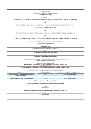 Miniature BrainsWay 20-F Rapport annuel 2019