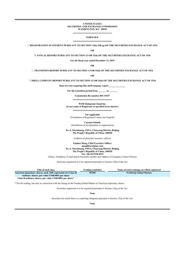 Thumbnail WiMi Hologram Cloud 20-F Annual Report 2019