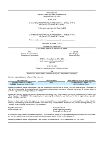 Miniature SB Financial Group 10-Q Rapport trimestriel 2020 