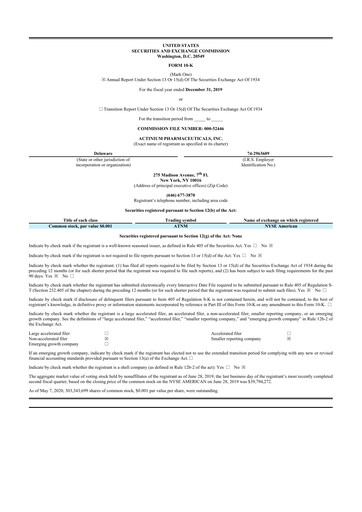 Thumbnail Actinium Pharmaceuticals 10-K Annual Report 2019